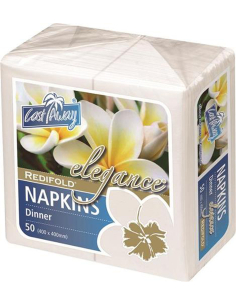 Cast Away Elegance Redifold Dinner Napkin White 200 by 100 mm (folded) 400 by 400 mm (open) Pack x 50